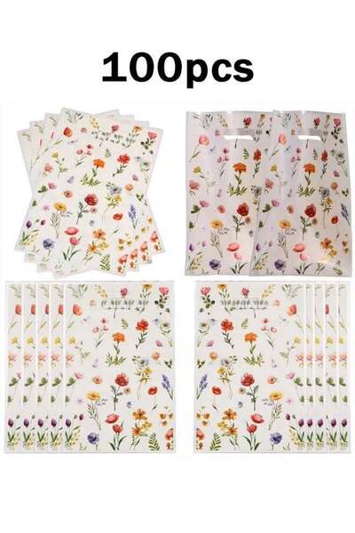 Generic 100pcs Spring Gift Wrapping Bags, Flower Plastic Bags, Vanilla Flower...