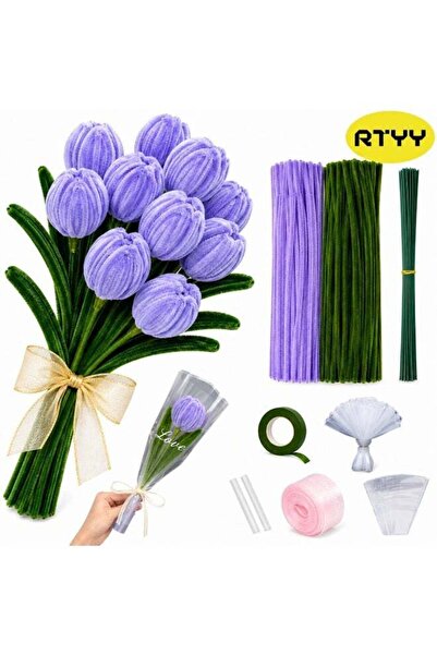 Generic Tulip Pipe Cleaners Craft Kit, 30cm Green & Purple Chenille Stems, DI...