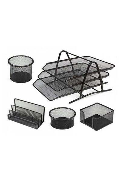 Generic 5-Piece Metal Mesh Desk Organizer Set Black