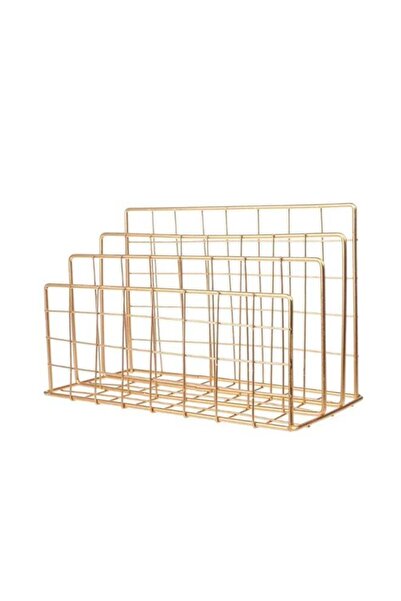 Generic Magazine Holder Grid Iron Desktop Storage Rack Gold