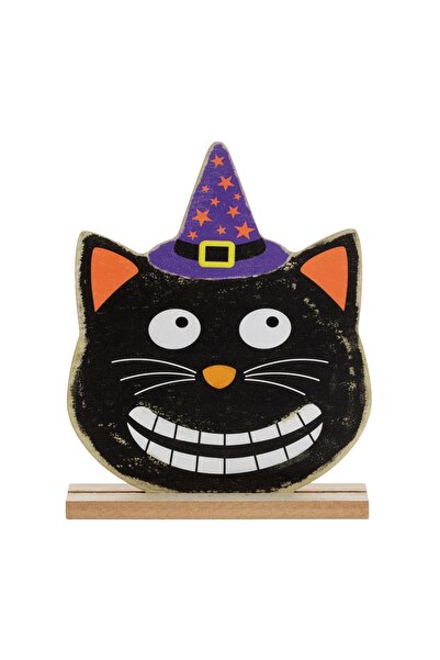 OEM Decorațiune de Halloween Pisica din Lemn cu Palarie 14x3x17.5 cm – decor ...