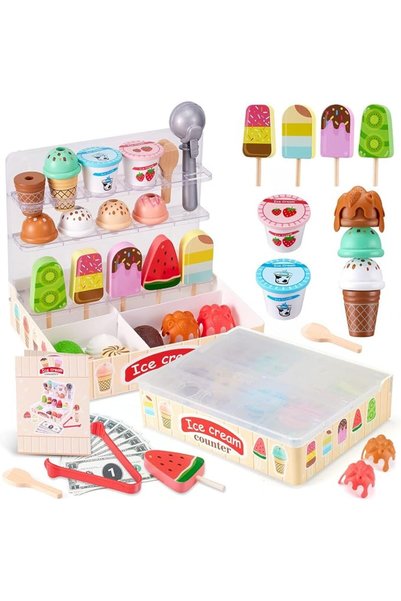 XICEN Foldable Ice Cream Counter Playset for Toddler Toys with Storage Displa...