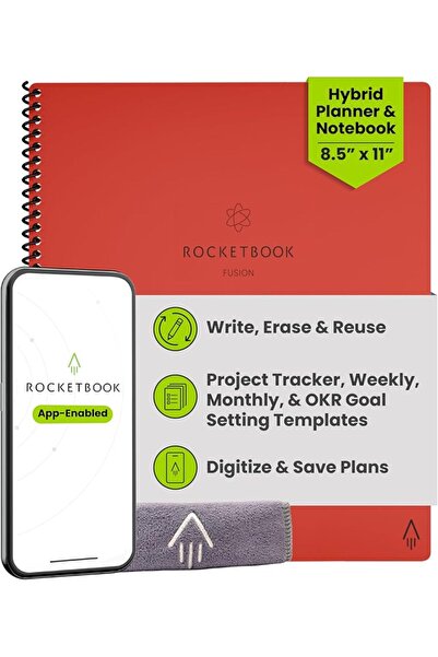 Rocketbook مفكرة ودفتر ملاحظات، فيوجن: مفكرة ودفتر ملاحظات ذكيان قابلان لإعاد...
