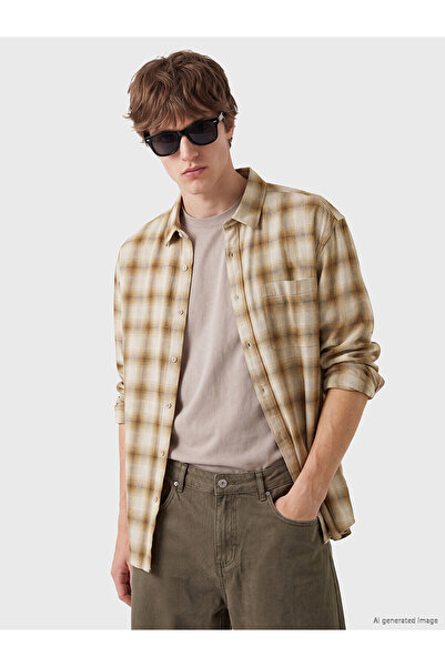 LC Waikiki Xside Yellow Plaid Comfortable & Relax Men's Shirt with Nevavm Dif...