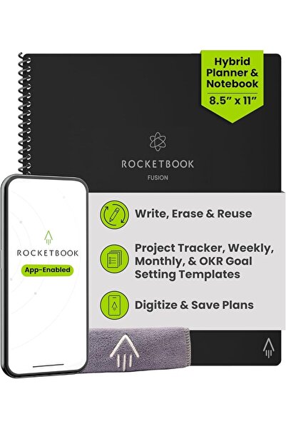Rocketbook مفكرة ودفتر ملاحظات، فيوجن: مفكرة ودفتر ملاحظات ذكيان قابلان لإعاد...