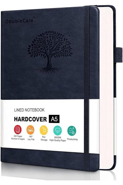 DoubleCare 300 Pages Hardcover Notebook, A5 Leather Thick College Ruled Journ...