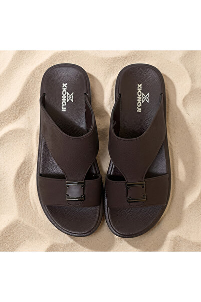 Lucky Steps Men's Premium Arabic Style Slides Faux Leather Open Toe Sandals w...