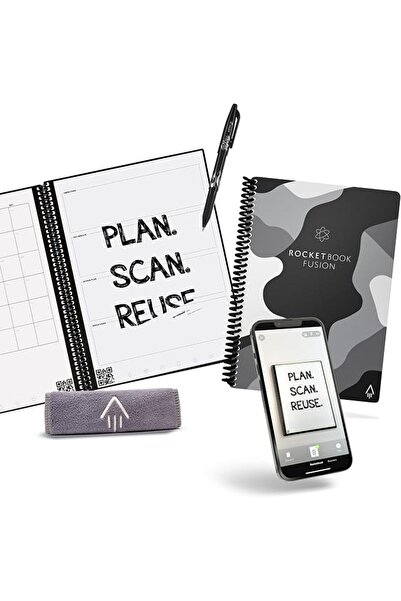 Rocketbook مفكرة ودفتر ملاحظات، فيوجن: مفكرة ودفتر ملاحظات ذكيان قابلان لإعاد...