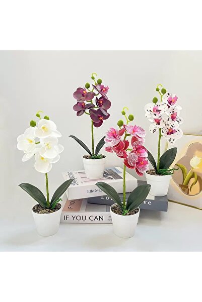 QGC Floare artificială în ghiveci, orhidee artificială albă din material folie, floare falsă cu ghiveci alb, decor pentru casă și birou, 33 cm, 0335