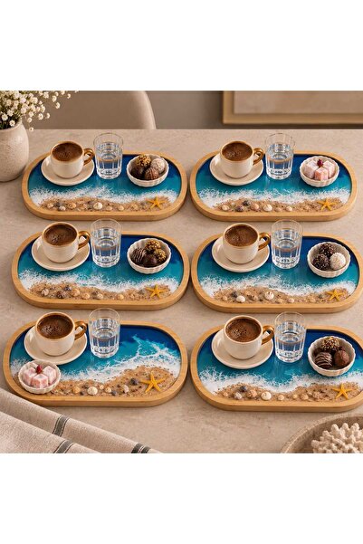 rustikhomedecor Mavi Epoksi Okyanus Temalı Bambu Sunumluk – Dekoratif Kahvalt...