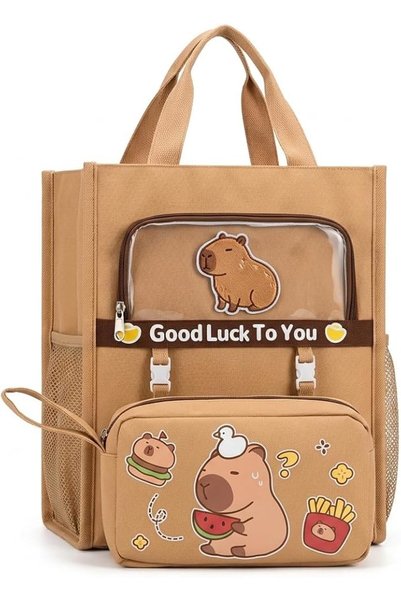 TERRIFI Capybara Pattern Canvas Tutoring Bag and Large Tote Book Carrier for ...