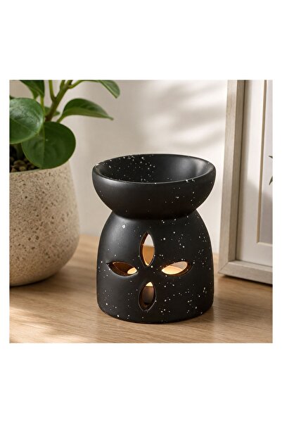 OEM Suport Ceramic Negru Mat cu Model Perforat Floare pentru Ulei Parfumat Ø6...