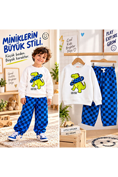 LUCCO Dino Skate Mavi Çocuk 2'li Takım
