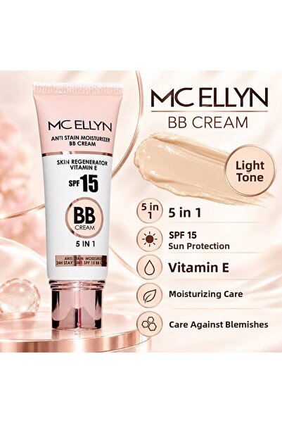 Mcellyn كريم MC ELLYN 5 في 1 BB مع عامل حماية من الشمس SPF 15، مع فيتامين E ل...