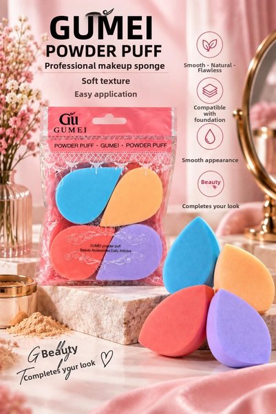 ORİON GLOBAL Gumei 4-Piece Makeup Sponge Set – Drop Shape Foundation and Powder Application Sponge, Soft Professional Beauty Blender