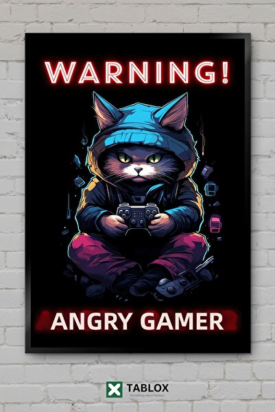 tablomaxtbx Gamer Cat Neon Cat Poster cu artă pentru jucători Decor de perete...