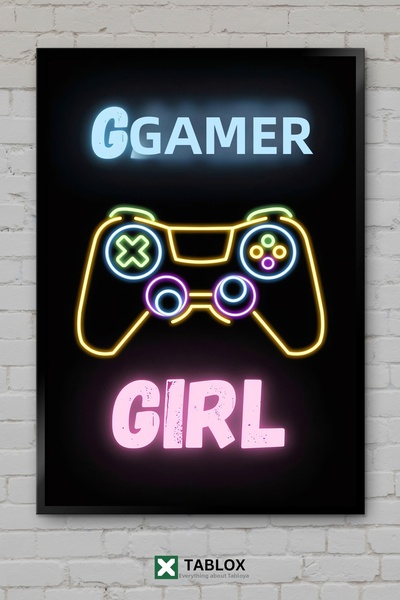 tablomaxtbx Gamer Girl Neon Girl Gamer Art Poster Decor de perete Aspect cadr...