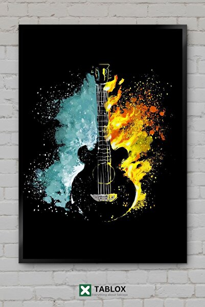 tablomaxtbx Poster Rock cu chitară și foc în flăcări, tablou decorativ înrăma...