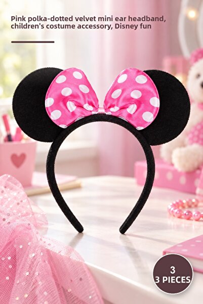 Yenilig 3 Τεμάχια Στέμμα Minnie Mouse - Μίνι στέκα αυτιών με ροζ πουά φιόγκο,...