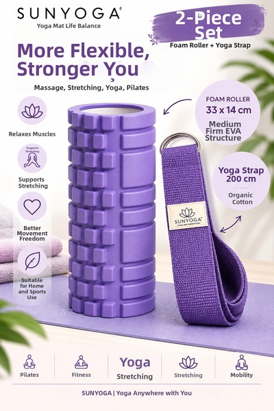 SUNYOGA Σετ Αφρού Ρόλερ και Ζώνη Γιόγκα Μέτριας Σκληρότητας Ρολό Μασάζ EVA 33...