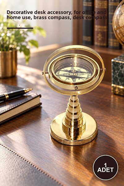 Yenilig 1 Piece Brass Tabletop Compass – Decorative Desk Accessory, Office an...