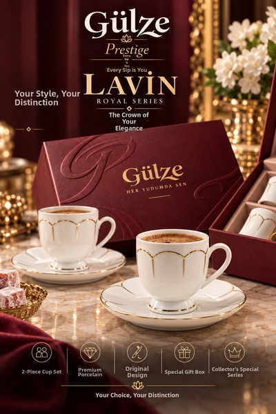 GÜLZE Prestige / Royal Series / Lavi̇n Model 2-Person Coffee Cup Set (Special...