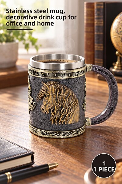 Yenilig 1 Piece 3D Embossed Horse Bust Mug – Stainless Steel Mug, Decorative ...