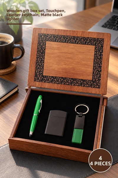 Yenilig Green Pen Keychain and Lighter Set with 4 Wooden Boxes – Wooden Box G...