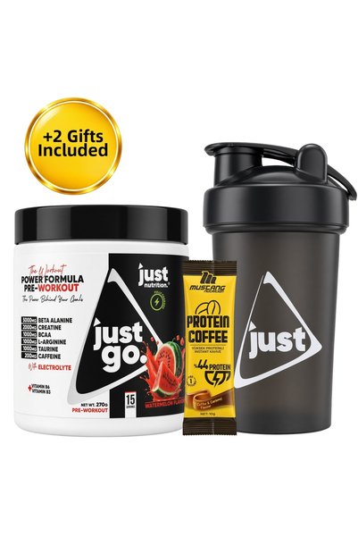Just Nutrition جست جو بري-وورك آوت 270 جرام بنكهة البطيخ 15 حصة + شيكر + قهوة...