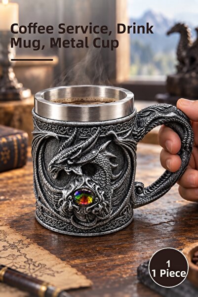 Yenilig 1 Piece Stainless Steel Mug with Dragon Eye 3D Design – Cafe Service,...