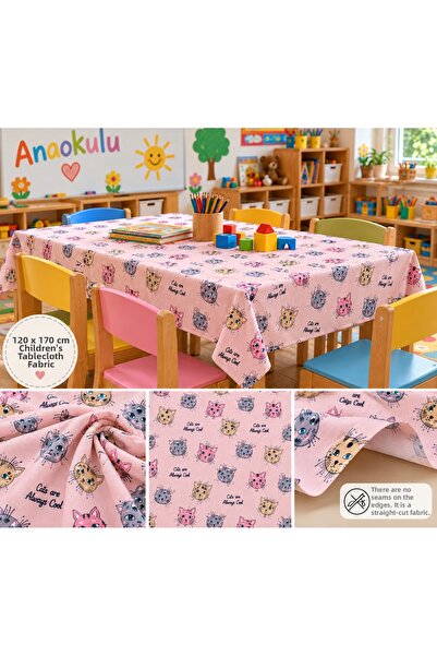 arslan deco Cat Patterned Tablecloth 120X170 cm Children's Kindergarten Nurse...