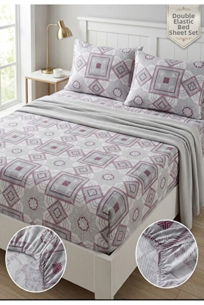Erca Home Tekstil Ürünleri Cotton Ranforce Fabric Double Fitted Sheet Set / 1...