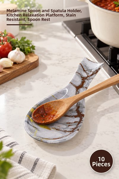 Yenilig 10 Pieces of Marble Patterned Spoon Rests – Melamine Spoon and Spatul...