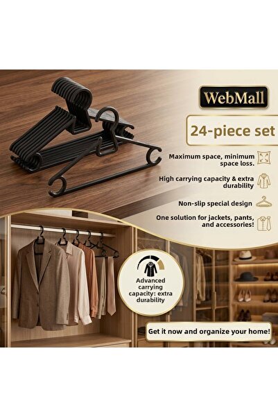 Webmall 24 Pieces Black Plastic Clothes Hangers a Quality Set of 24