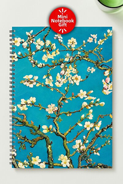 BLACKONECLASS Van Gogh Blooming Almond A5 Metal Spiral Unlined Cardboard Cove...