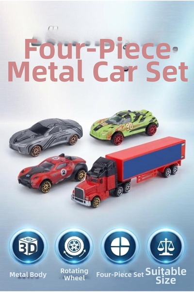Tıfıl Toys 3 Cars, 1 Truck, 4 Pieces Metal Body, Detailed Design, High Speed ...