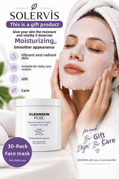 SOLERVIS Moisturizing & Anti-Aging Collagen Face Mask 30-Pack – Gift Product
