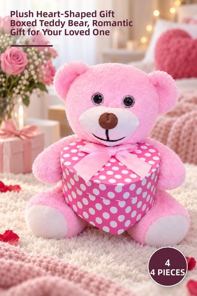 Yenilig 4 Boxed Pink Teddy Bears – Plush Heart Boxed Gift Bear, Special Boxed...