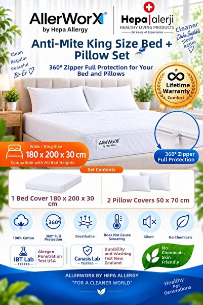 Allerworx Anti Allergic Anti Mite Double King Size Wide Bed and Pillowcase Se...