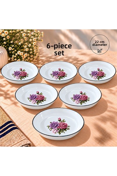 Zarif İnci Enamel Custard Plate Patterned 22 cm Food Breakfast Salad Food Pla...