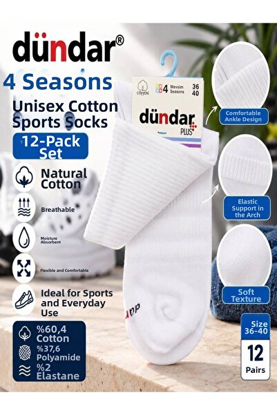 Dündar 4 Seasons 12-Pack Unisex Cotton Sports Socks