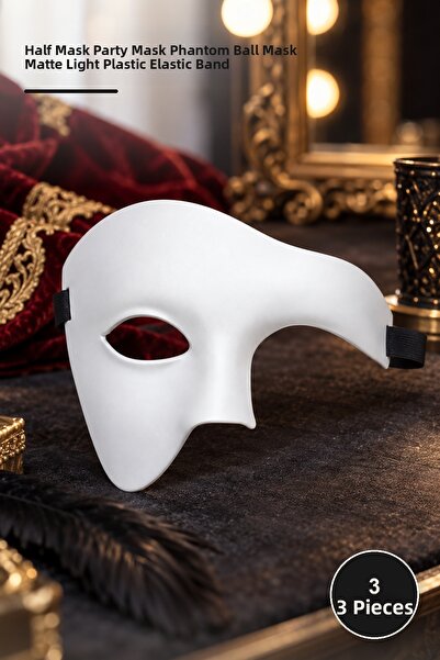 Yenilig 3 Pcs White Half Men's Mask – Half Face Party Mask Phantom Prom Mask ...