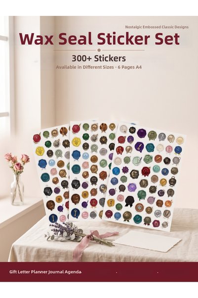 Dekorif Wax Seal Sticker Set 331 Pieces Realistic Design Agenda Planner Journal Decoration 6 Sheets A4