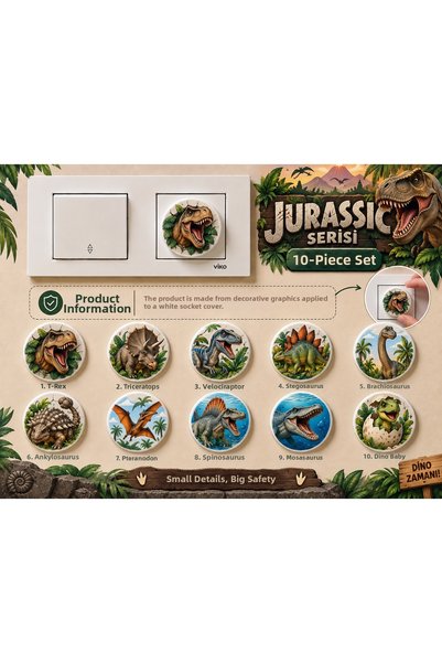 TRİMENT3D 10-Piece Socket Cover Set – Dinosaur Themed Child Safety Protector Set