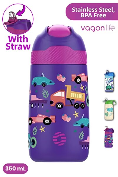 Vagonlife Children's 350 ml Steel Flask with Straw Stainless Steel Thermos 5 ...