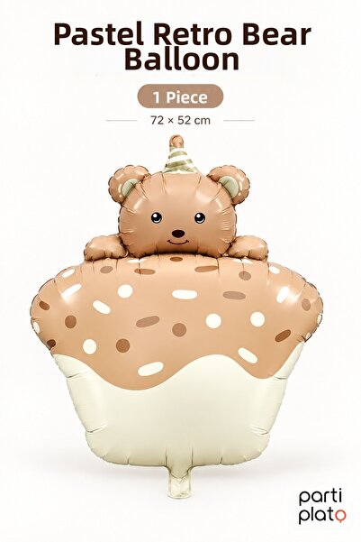 era balon Retro Teddy Bear Foil Balloon with Cake 72X52 cm 1 Piece Birthday B...