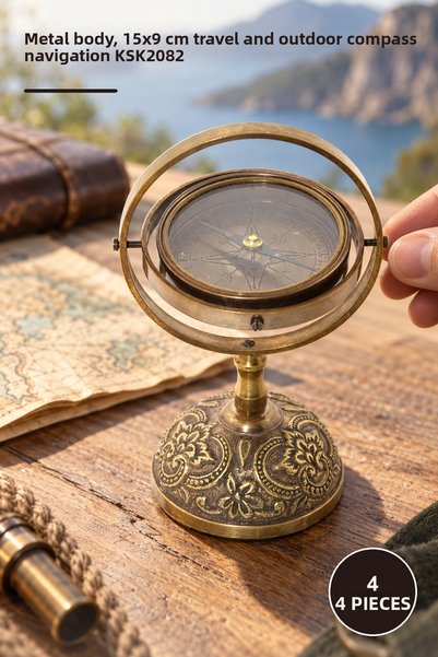 Yenilig 4 قطع من بوصلة النحاس - هيكل معدني، مقاس 15×9 سم، بوصلة للسفر والاستخ...