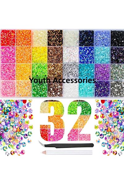 yiğit aksesuar Set de 32 de culori de pietre adezive Ss12 (3 MM) Kit Bedazzling
