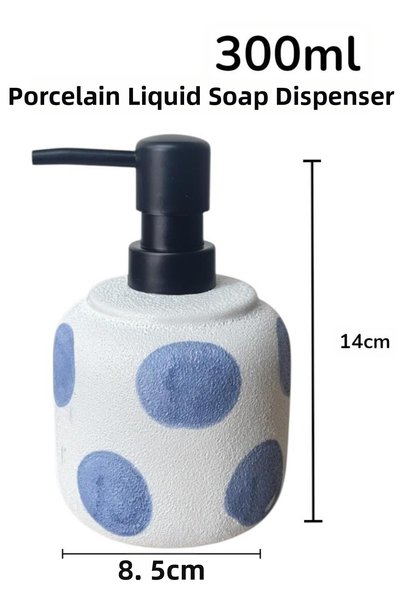 ALBETTO Stone Textured Porcelain Liquid Soap Dispenser Blue Spotted 300ml