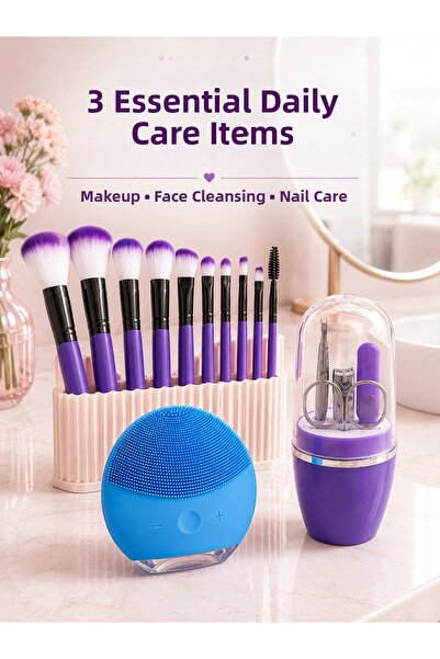 Generic Brand Tekno 3-Piece Beauty and Care Set 12-Piece Purple Makeup Brush ...